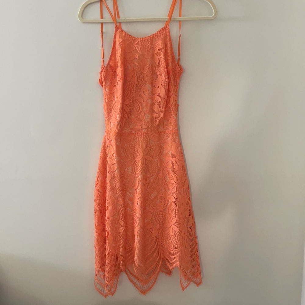 FOR LOVE & LEMONS Orange Lace Tie Back Mini Dress - Picture 13 of 16